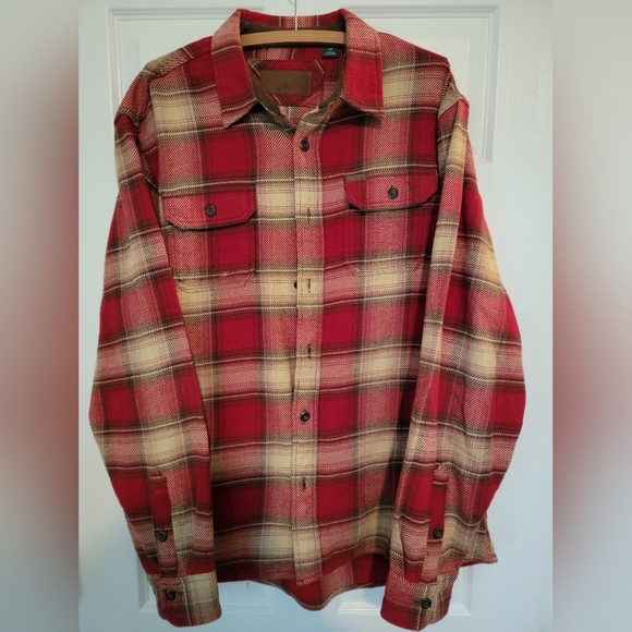 Orvis Other - Orvis Flannel Twill Heavy Red Brown Plaid Shirt Jacket w/Pockets Sz L